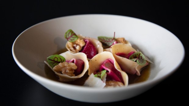 Beetroot tortellini poppyseed butter. Photo: Sitthixay Ditthavong