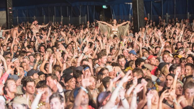 A crowd inside the Grand Theatre at the Falls Festival.