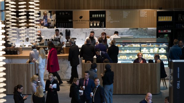 Customers queue as Barangaroo's first retail outlet opens.