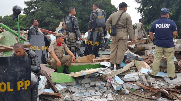 The rubble left behind by bulldozers after they moved to flatten the Jakarta red light district of Kalijodo.