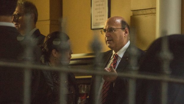 Liberal Senator Arthur Sinodinos arrives as the guest speaker at a Liberal Party fundraiser at Darren Taylor Catering, Kellet Street, Potts Point on Wednesday night. 