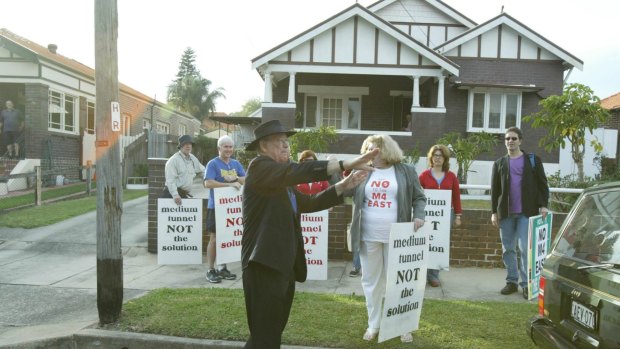 The Mayor of Asfield Rae Jones at a protest over the  M4 East Tunnel at Haberfield, 2004.