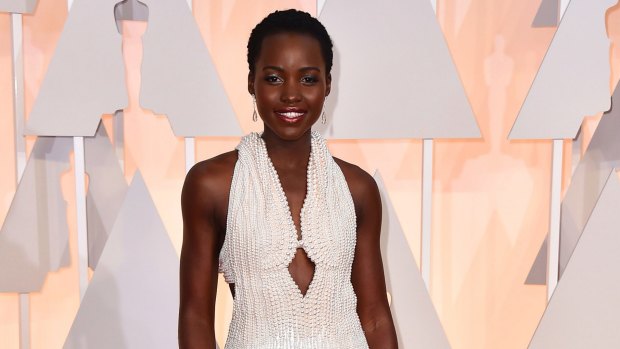 Stolen dress returned: Lupita Nyong'o arrives at the Oscars.