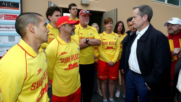 Opposition Leader Bill Shorten tours the storm-affected Coogee Surf Life Saving Club in Sydney.