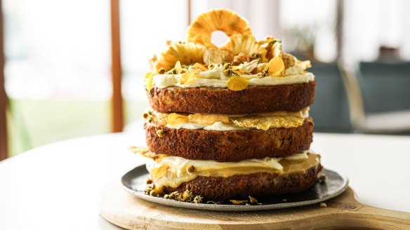 Sunshine in a cake: Hummingbird cake stacked with lemon curd and cream cheese icing.