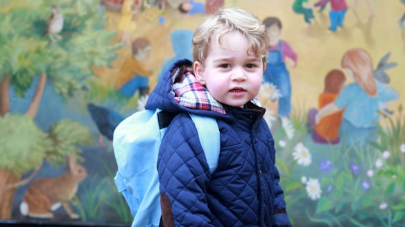 Prince George poses on his first day at the Westacre Montessori nursery school near Sandringham in Norfolk, England on January 6, 2016.