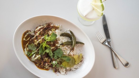 Balagan Kitchen's brisket with pickled peppers, green tomatoes and yoghurt.