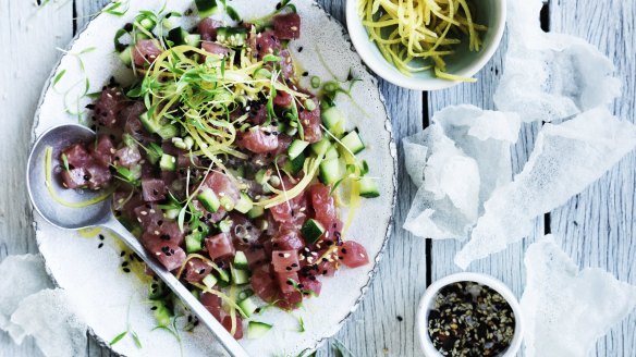 Rare treat: Yellowfin tuna tartare with cucumber, salted lemon and coriander.