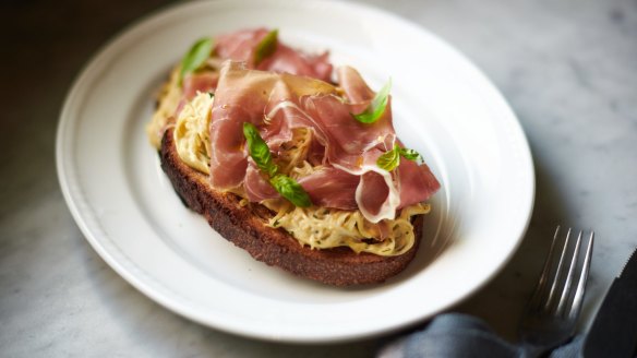 Seven open-faced sandwiches are on offer, including San Daniele proscuitto on celeriac remoulade.