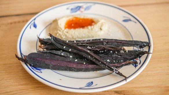 Carrots with sunflower seed hummus.