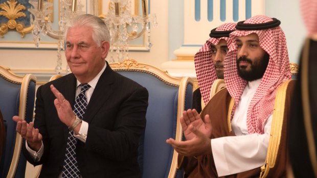US Secretary of State Rex Tillerson and Crown Prince Mohammed bin Salman in Riyadh, Saudi Arabia, in May.