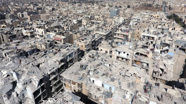 An aerial view of the destruction in Aleppo.