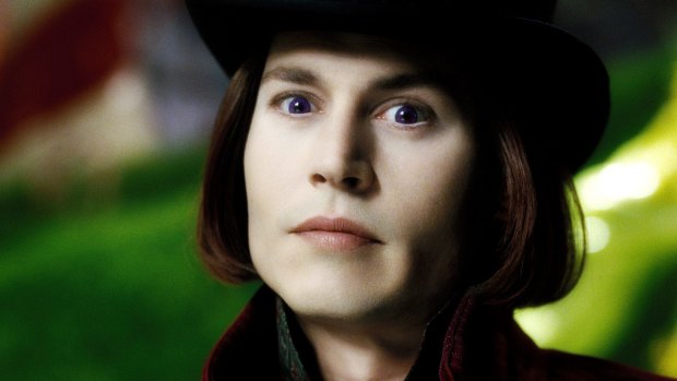Johnny Depp as Willy Wonka in the 2005 film version of Roald Dahl's adapted novel <i>Charlie and The Chocolate Factory</i>. 