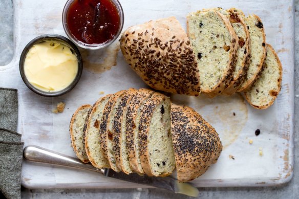 Soda bread studded with figs, currants and seeds. 