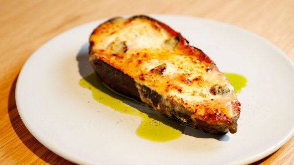 Go-to dish: Wood-fired eggplant parmigiana.