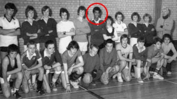 Adrian Ajao with the Huntleys Secondary School for Boys football team in around 1979 or 1980 when he was 15 or 16 years old during a 24-hour charity event 