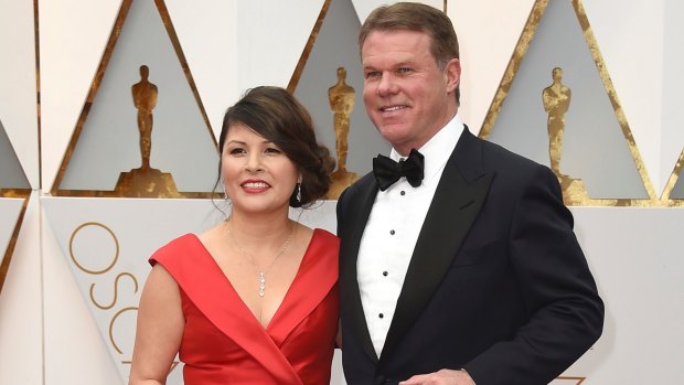 Martha L. Ruiz and Brian Cullinan from PricewaterhouseCoopers at the Oscars in Los Angeles.
