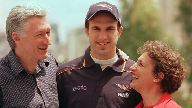 The 2001 number 3 pick for West Coast Eagles Chris Judd with his  father Andrew Judd and Lisa Engel.
