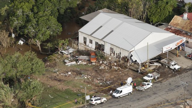 Hunter Valley battered by storm: A warehouse destroyed by cyclonic wind and rain in Dungog.