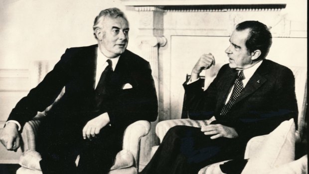 Australian Prime Minister Gough Whitlam meets US President Richard Nixon in 1975. 