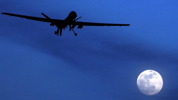 An American drone flies over Kandahar in Southern Afghanistan.