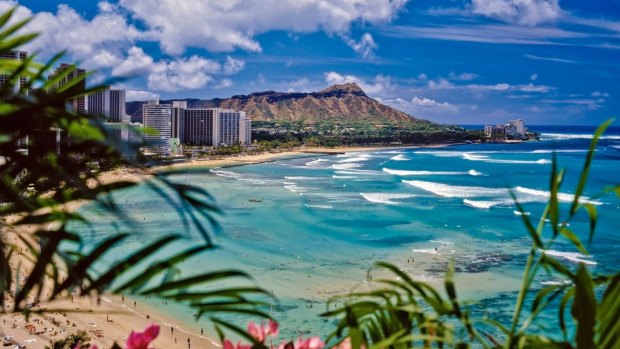 Waikiki Beach and Diamond Head in Hawaii.