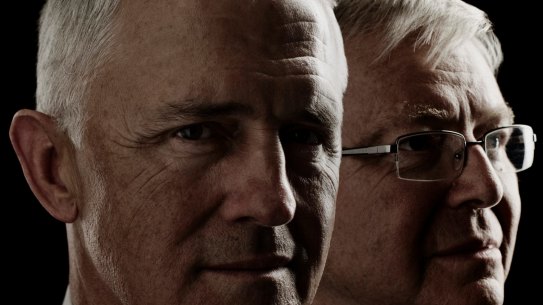 A composite image of Prime Minister Malcolm Turnbull and former prime minister Kevin Rudd.