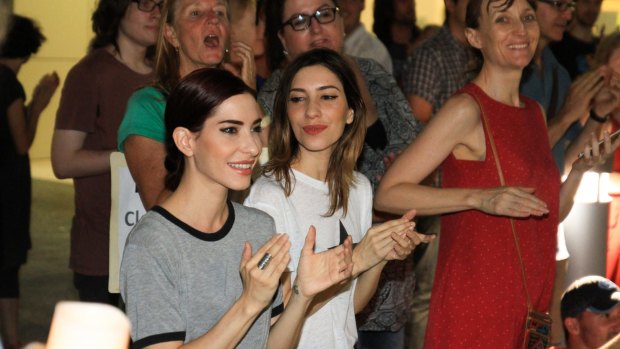The Veronicas Jess and Lisa Origliasso at the Lady Cilento Children's Hospital protest.
