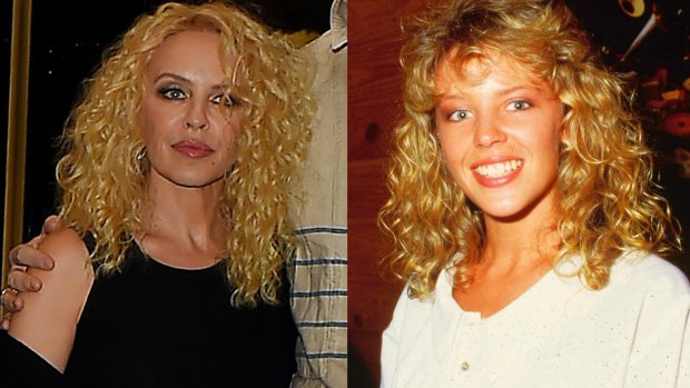 Old new look: Kylie Minogue, left, last week, and right, in the '80s. 