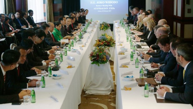 The Indonesian President at Sydney's Shangri-la hotel on Saturday. 