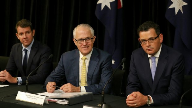 NSW Premier Mike Baird, Prime Minister Malcolm Turnbull and Victorian Premier Daniel Andrews.