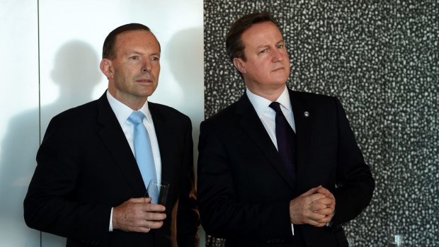 Tony Abbott with David Cameron in Sydney.