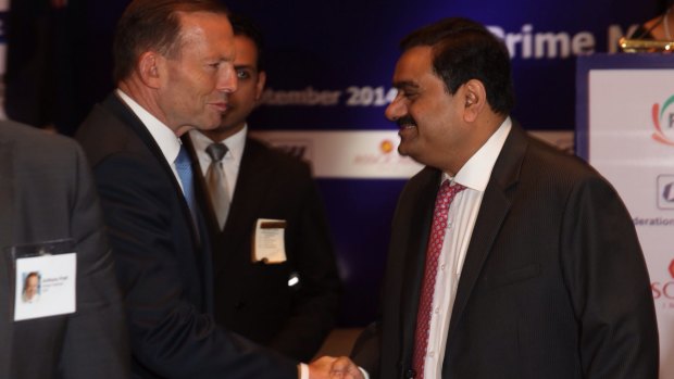 Former prime minister Tony Abbott with mining magnate Gautum Adani.