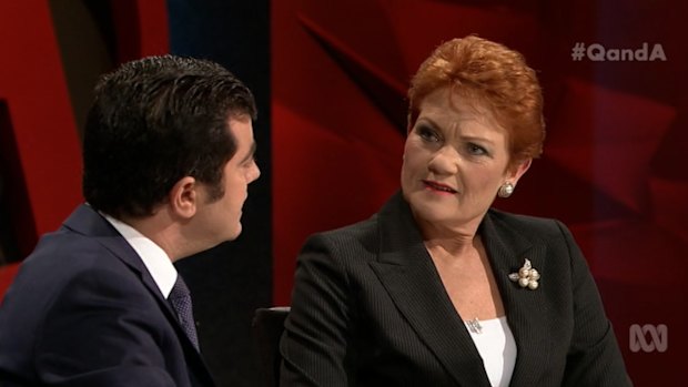 Ms Hanson addresses her fellow panellist, Labor senator Sam Dastyari.