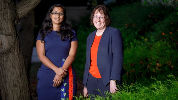 Canberra Community Law solicitors Anusha Goonetilleke and Genevieve Bolton have welcomed the federal government's backflip on legal funding for the chronically underfunded community legal aid sector. Photo: Sitthixay Ditthavong