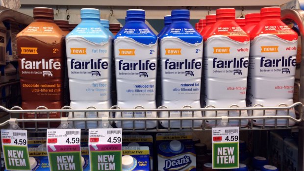 Fairlife milk products appear on display in the dairy section of an Indianapolis grocery store. 
