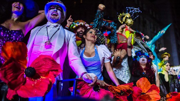 Revelers march during the Greenwich Village Halloween Parade in New York. 