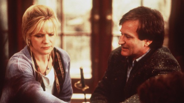 Bonnie Hunt and Robin Williams in a scene from the original Jumanji (1995).