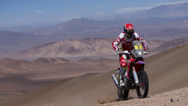 Spain's Joan Barreda on his way to winning the fourth stage of the 2015 Dakar Rally.