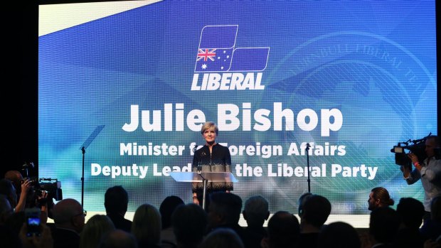 Deputy Liberal leader and foreign minister Julie Bishop addresses the party at the national campaign rally in Sydney on Sunday.