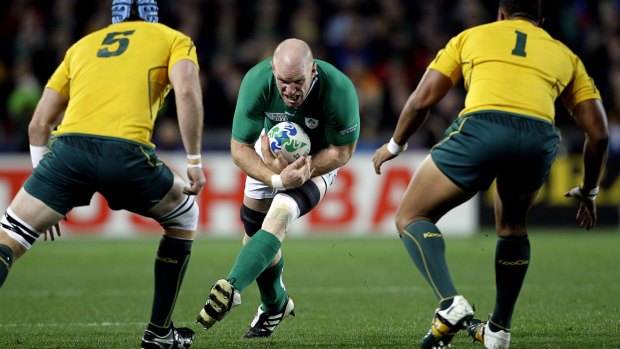 Bowing out: Paul O'Connell takes on the Wallabies defence at Eden Park during the 2011 World Cup.
