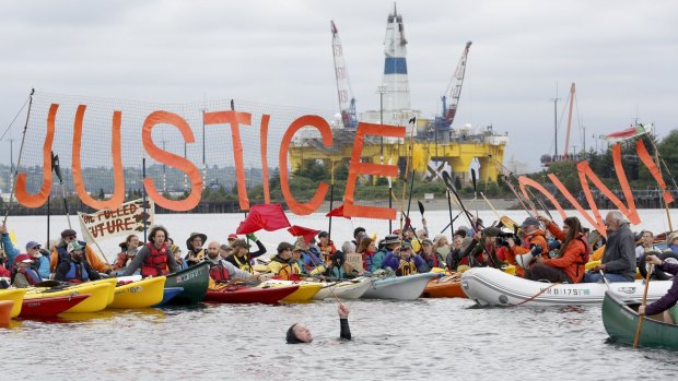 Protests against Arctic drilling in Seattle on Saturday. 