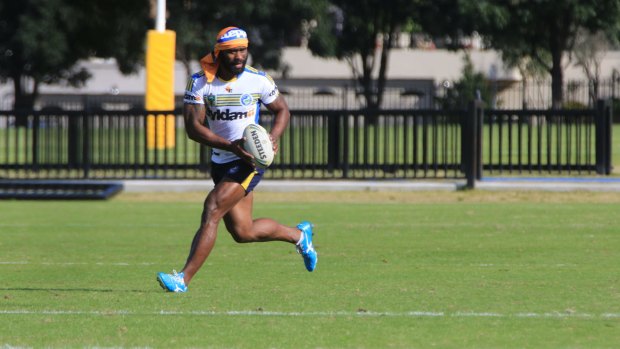 Back in action: Semi Radradra trains with the Parramatta Eels on Friday.
