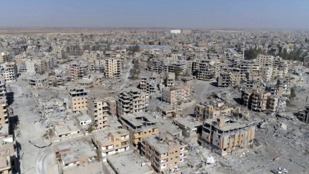 A picture from drone video shot in October  shows damaged buildings in Raqqa, Syria, two days after Syrian Democratic Forces said that military operations to oust the Islamic State group have ended and that their fighters have taken full control of the city.  