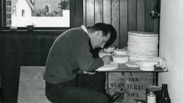 Stuart Devlin carving plasters for Australian coins in 1963.