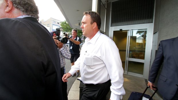 Mick Featherstone leaves the Brisbane Watchhouse after his arrest last year.