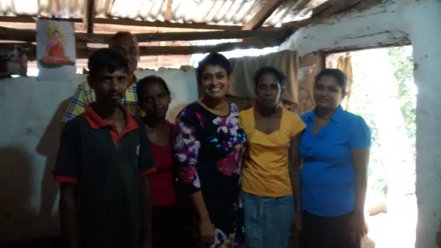 Dr Lokuge (right) with people she worked with in Sri Lanka: Mr Gamini (back, social worker), Mr Aponso (front left, local community member/organiser), Mrs Aponso, (local community member/organiser), Dr Thinini Rajapakse (psychiatrist) and  Mrs Laxmi (preschool teacher).