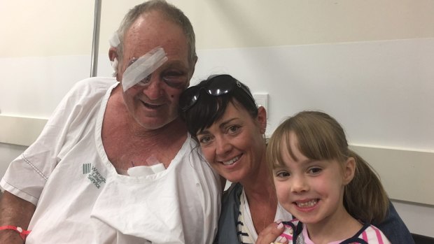 Kelvin Tennant at The Alfred hospital with his daughter Natalie and granddaughter Imogene. 