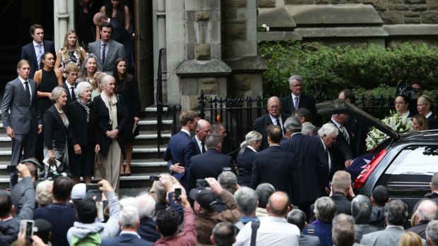Former prime minister Malcolm Fraser's wife Tamie, children and grandchildren farewell their beloved husband, Dad and Granddad.