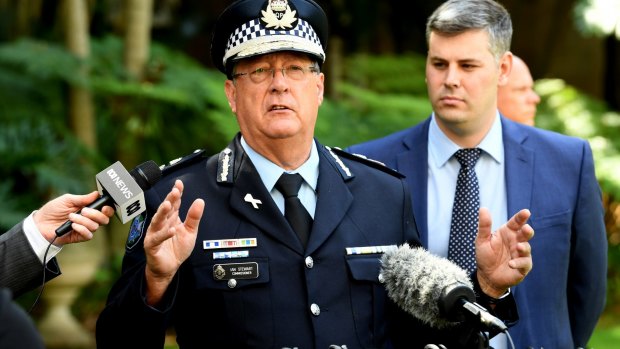 Queensland Police Commissioner Ian Stewart and Police Minister Mark Ryan at Parliament on Wednesday.